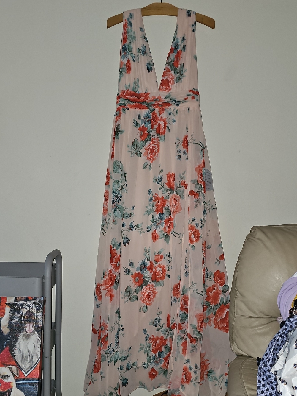 Lulu's Blush Pink Maxi Dress with Coral Floral Print